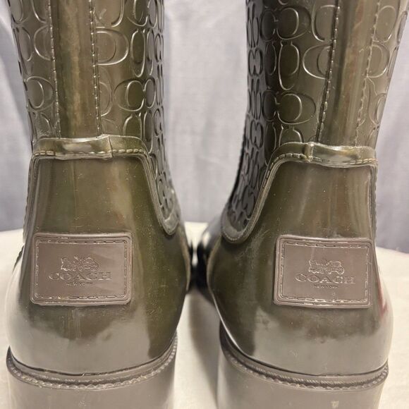 Coach Signature C Women’s Rubber Rain Boots Dark Olive Black Size 8 - Picture 9 of 12